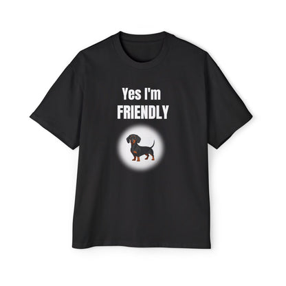 Dachshund Mini Graphic - Yes I'm friendly  black T-shirt
