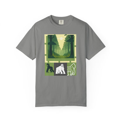 Dull Grey  Sasquatch Forest Graphic T-Shirt Bigfoot Nature Adventure Tee
