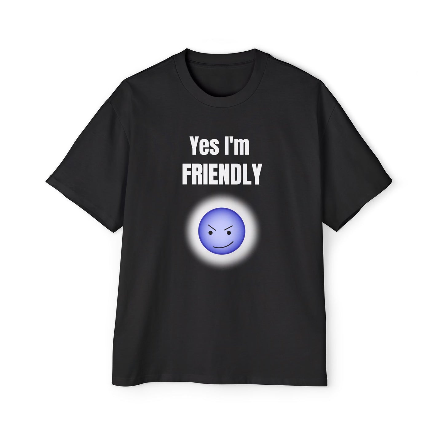 Funny 'Yes I'm Friendly' Tee with Winking Angry Emoji black T-shirt