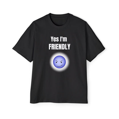Funny 'Yes I'm Friendly' Tee with Winking Angry Emoji black T-shirt
