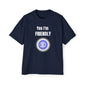 Funny 'Yes I'm Friendly' Tee with Winking Angry Emoji navy blue T-shirt