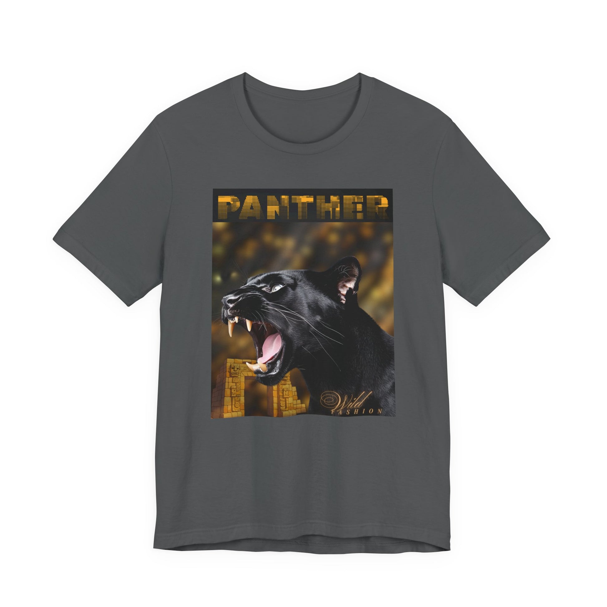Grey  t-shirt with a panther graphic and 'Panther' 