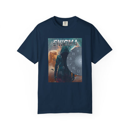 Navy blue  Enigma Astral T-Shirt — Zodiac Wheel & Cosmic Raven Graphic Tee