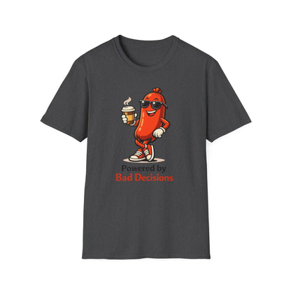 Powered by Bad Decisions Funny Heather Navy T-Shirt