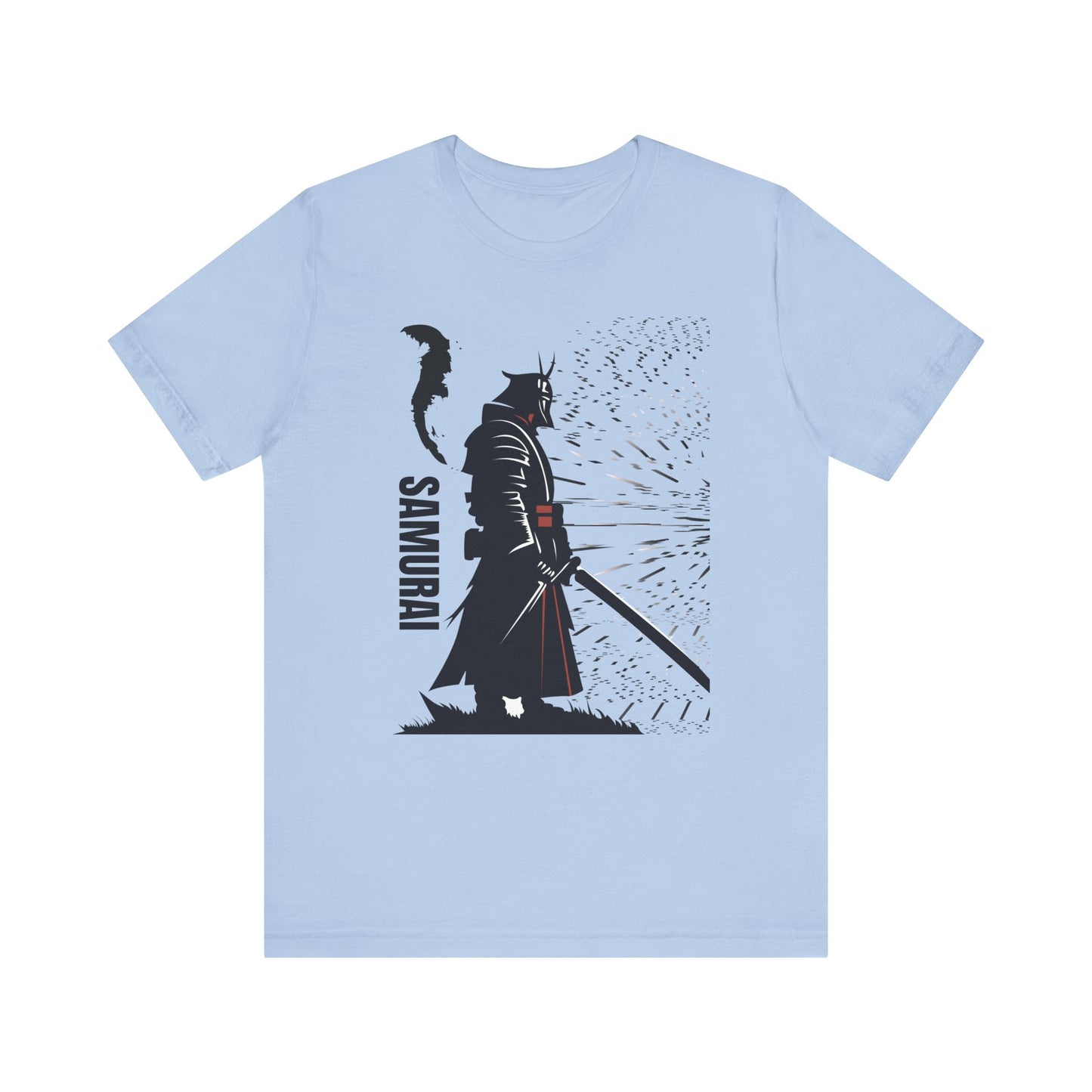 Samurai Graphic Tee - Katana Warrior Silhouette T-Shirt  light blue