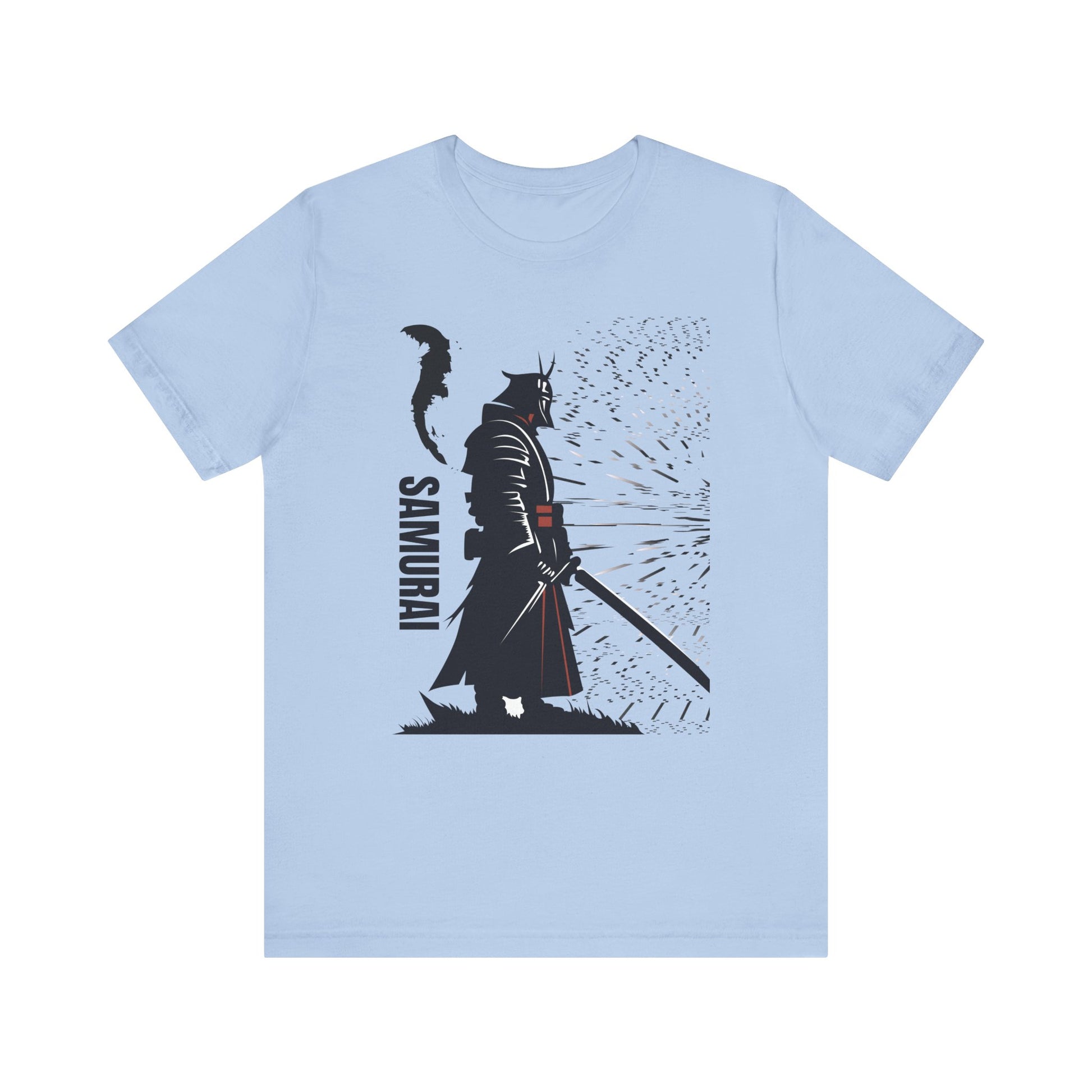 Samurai Graphic Tee - Katana Warrior Silhouette T-Shirt  light blue
