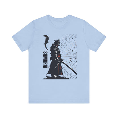 Samurai Graphic Tee - Katana Warrior Silhouette T-Shirt  light blue