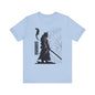 Samurai Graphic Tee - Katana Warrior Silhouette T-Shirt  light blue