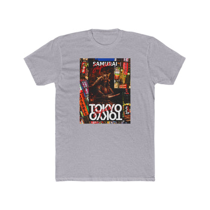 Tokyo Samurai Graphic Tee — Neon Night street Print Grey T-shirt