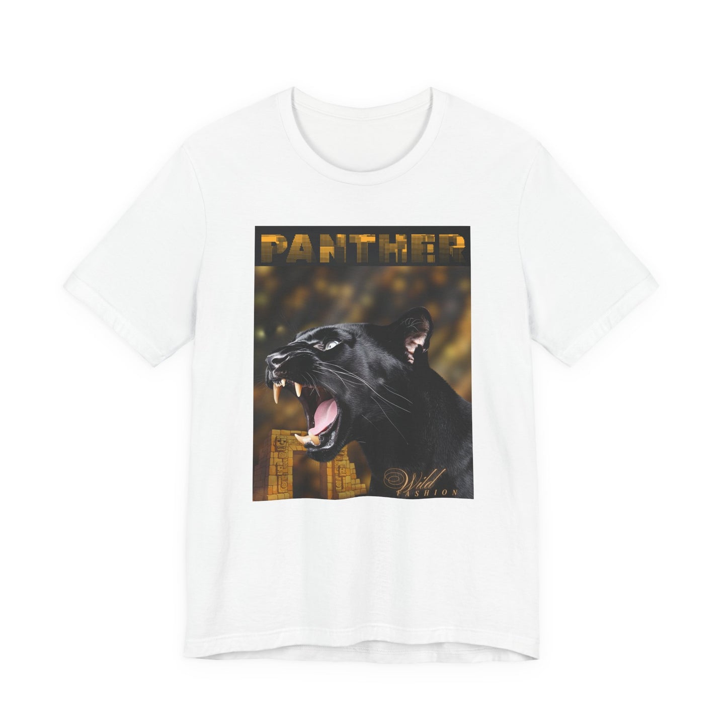 White t-shirt with a panther graphic and 'Panther' 