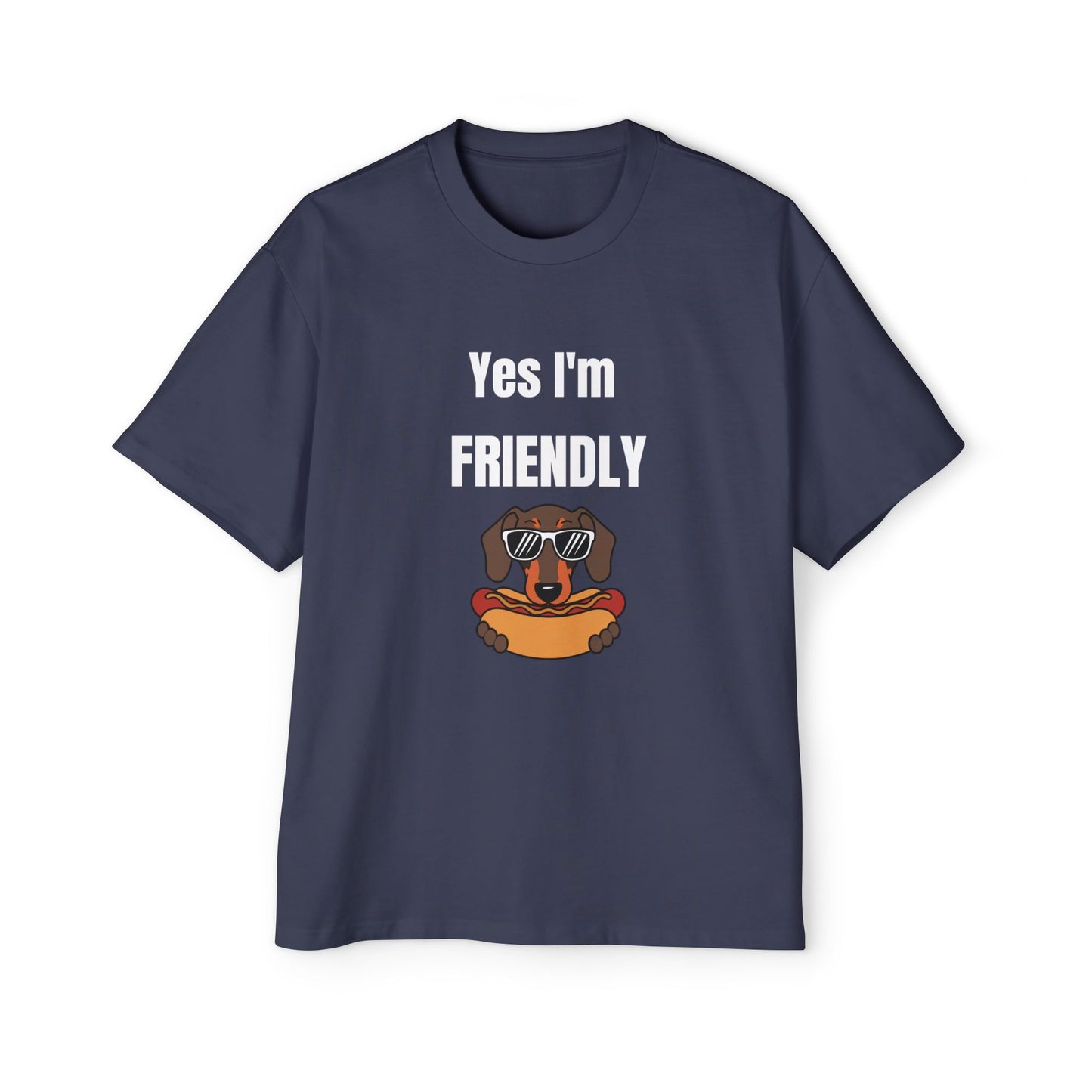 Yes I'm Friendly Dog — Funny Dachshund Sunglasses blue T-Shirt
