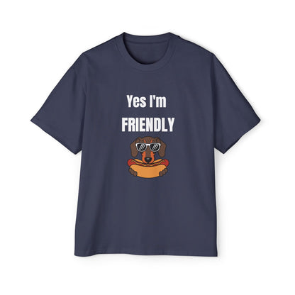 Yes I'm Friendly Dog — Funny Dachshund Sunglasses blue T-Shirt