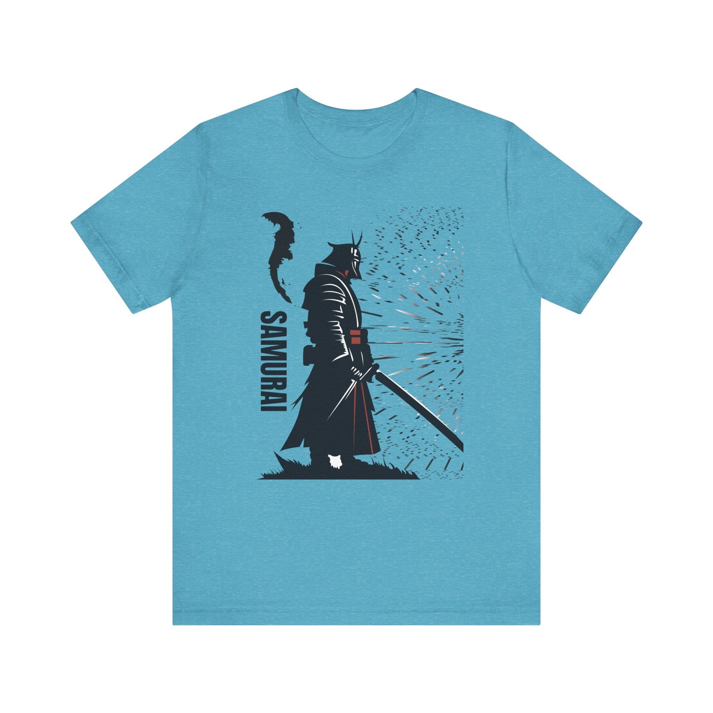 sea Samurai Graphic Tee - Katana Warrior Silhouette T-Shirt  light blue