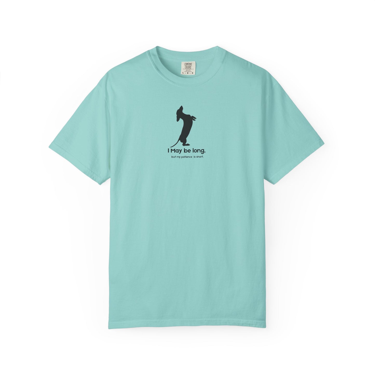 sea blue _t-shirt_with_black_I_may_be_long_but_my_patience_is_short
