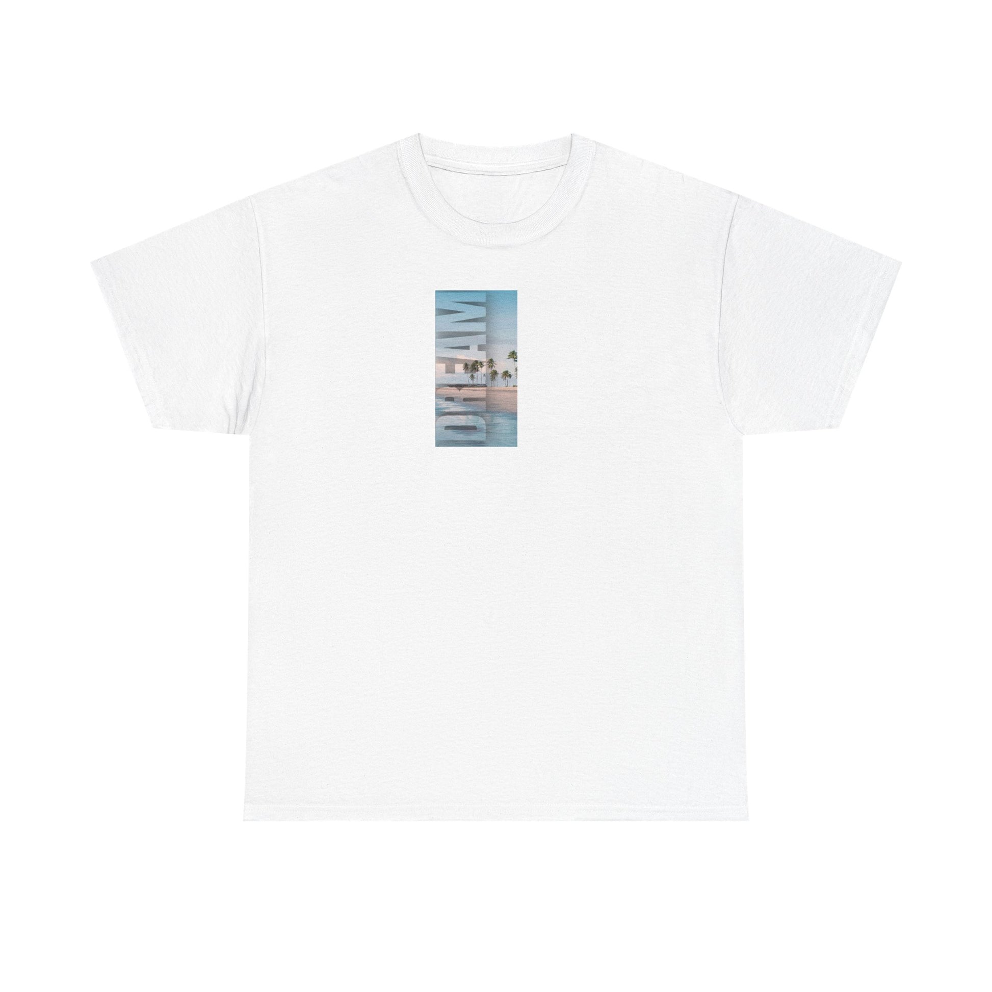 summer T-shirt white beach and sunset 